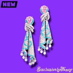 New Exclusively Fancy Blue & Pink Zircon Statement Tassel Earrings